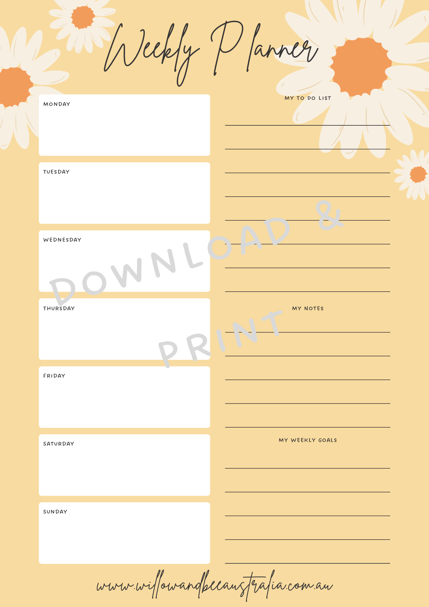 Weekly Planner PDF Printable Template – Willow&Bee