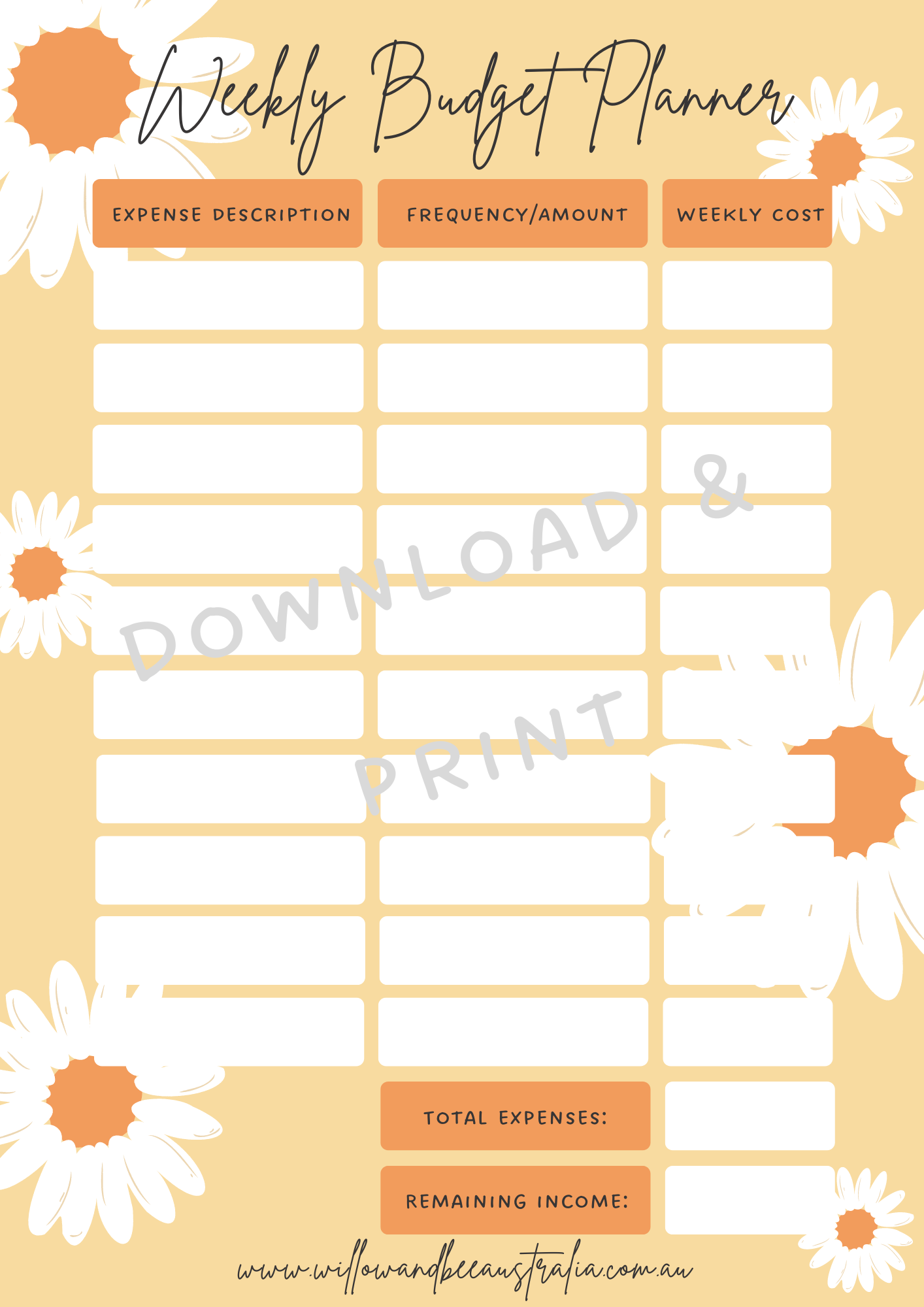 Weekly Budget Planner PDF Printable Template