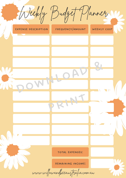 Weekly Budget Planner PDF Printable Template