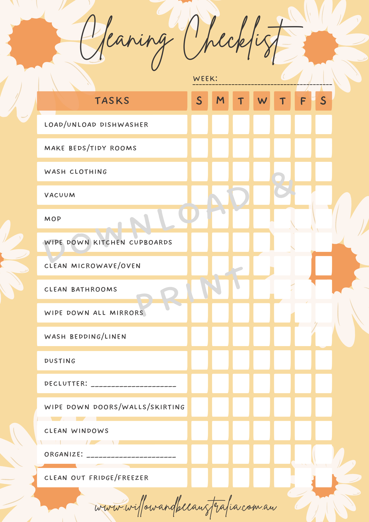 Cleaning Checklist PDF Printable Template – Willow&Bee